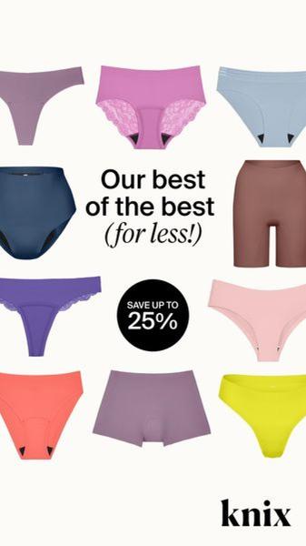 A 9:16 vertical ad creative featuring a diverse collection of underwear items arranged in a clean grid with a central discount text callout.